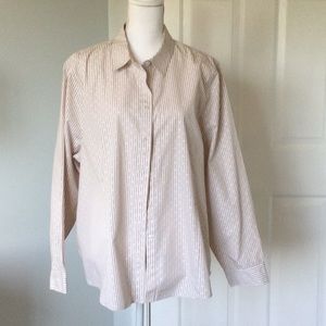 New White / tan stripe blouse. XXL/20 (Chico’s 4)